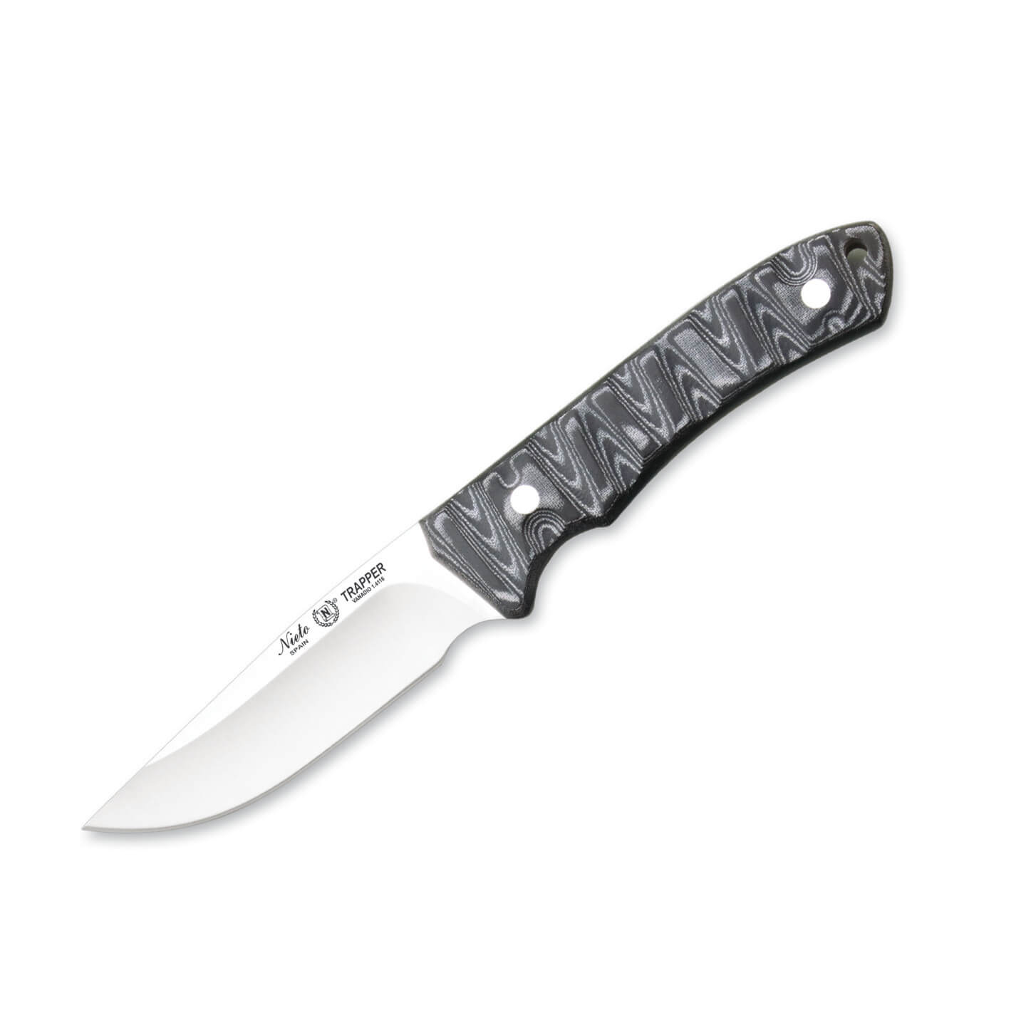 Cuchillo bushcraft Nieto Trapper con mango de micarta negra y hoj...