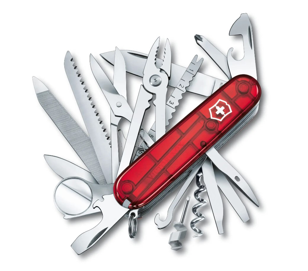 Navaja de bolsillo Victorinox Swiss Champ roja translúcida con 3...