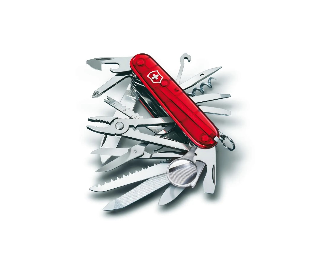Navaja de bolsillo Victorinox Swiss Champ roja translúcida con 33 funciones