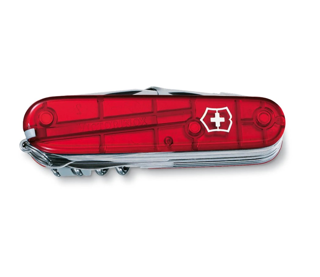 Navaja de bolsillo Victorinox Swiss Champ roja translúcida con 33 funciones