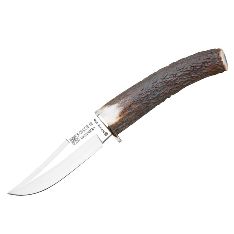 Cuchillo de caza Joker Luchadera con mango de asta de ciervo y hoja clip point de 10 cm
