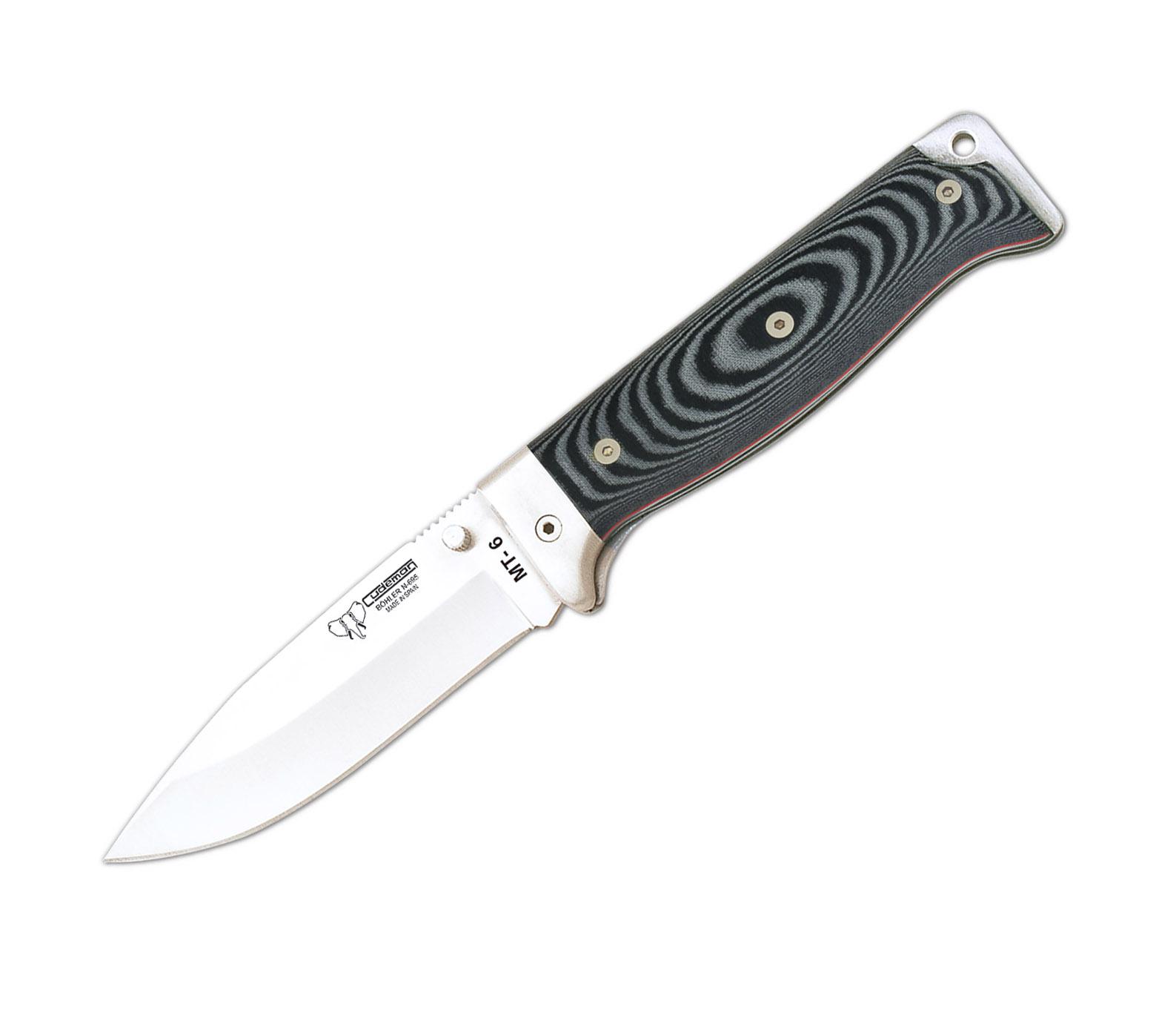 Navaja MT6 Cudeman. Mango micarta negra. Funda de cuero