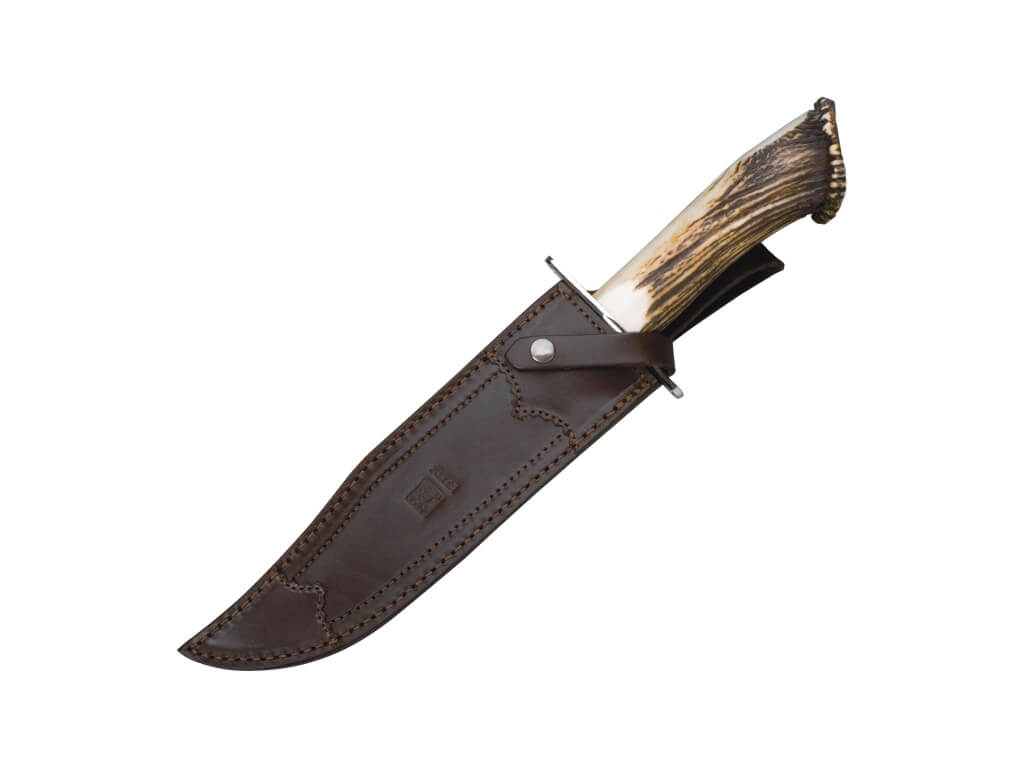 Cuchillo Bowie de caza Joker con mango de asta de ciervo tallado