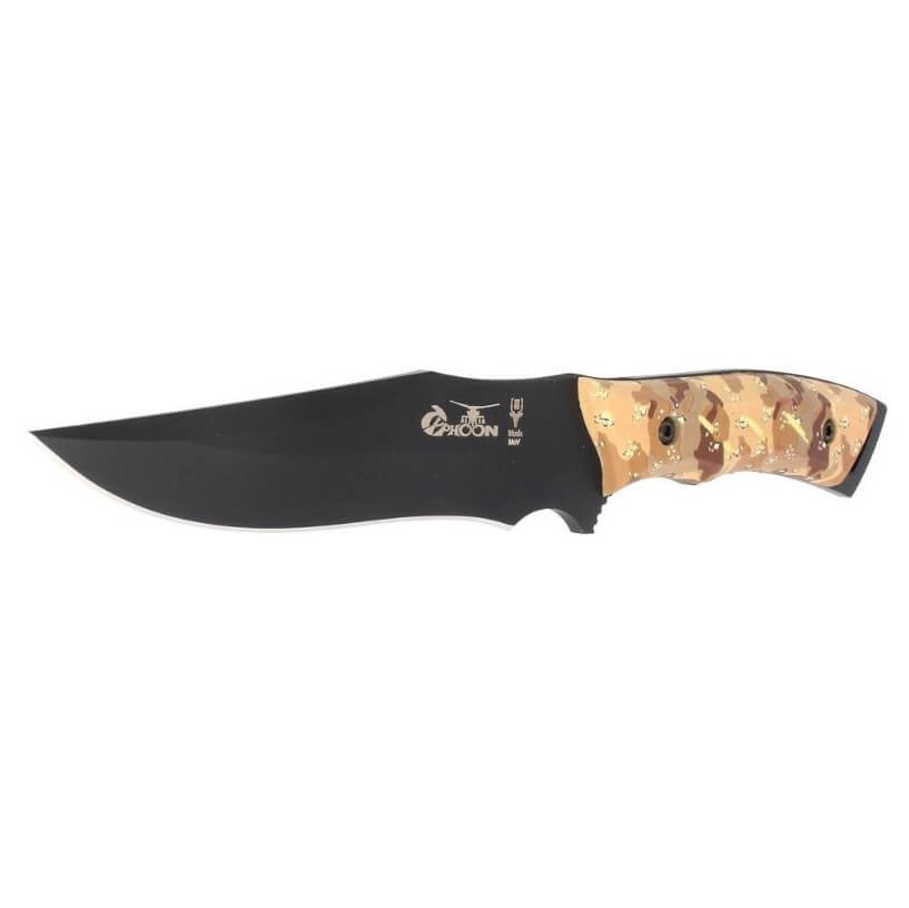 Cuchillo táctico Muela Typhoon 15Des.N con mango de camuflaje desierto y hoja negra de 15 cm