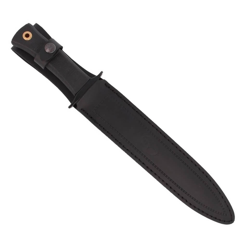 Cuchillo de caza Muela Scorpion-26N con mango de goma negra y hoja negra de 26 cm