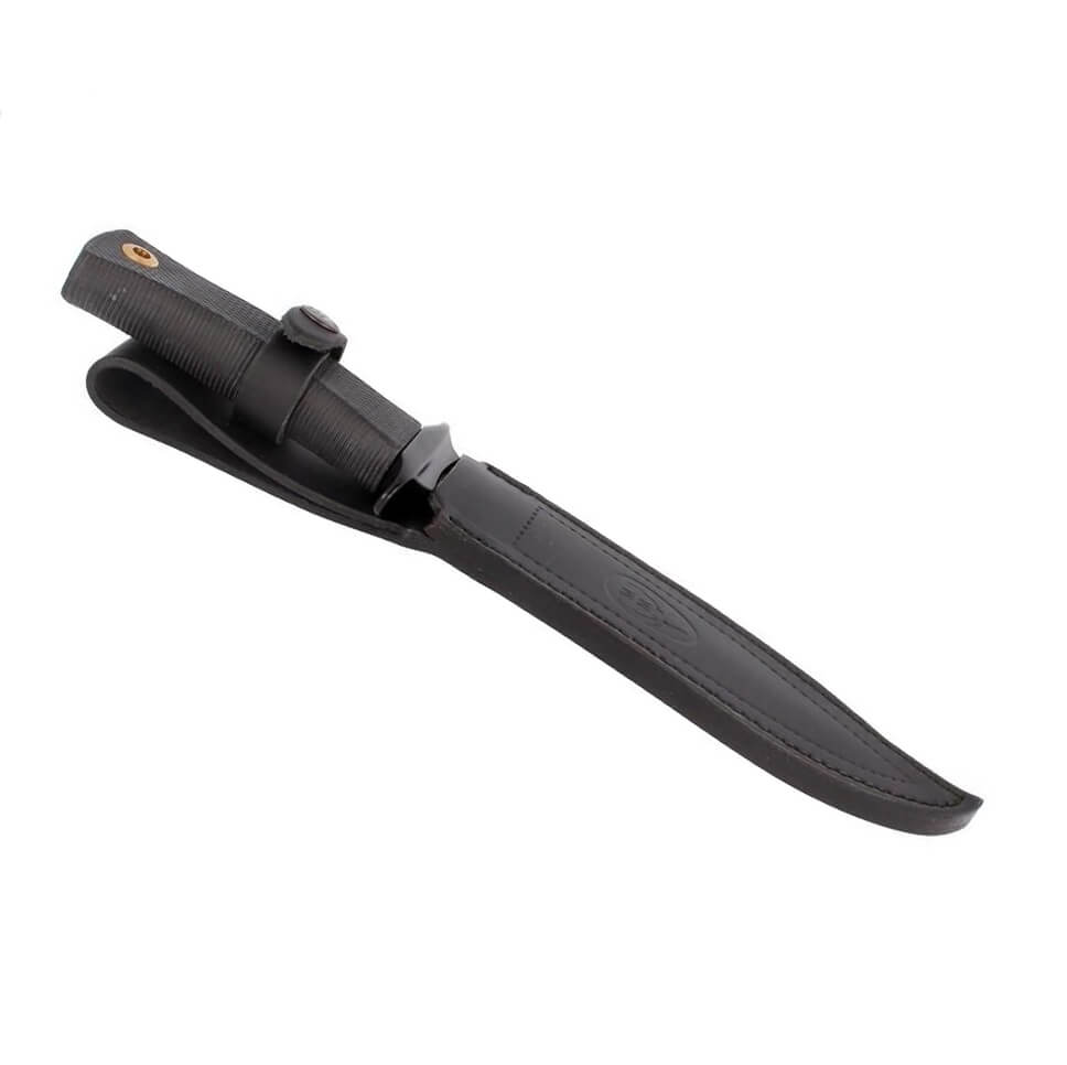 Cuchillo de caza Muela Scorpion-18N con mango de goma negra y hoja negra de 18 cm