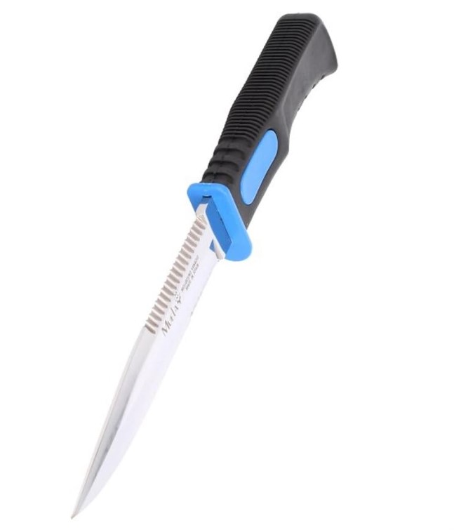 Cuchillo de submarinismo Muela Sub 14.3 con mango de goma negra y hoja negra de 14 cm