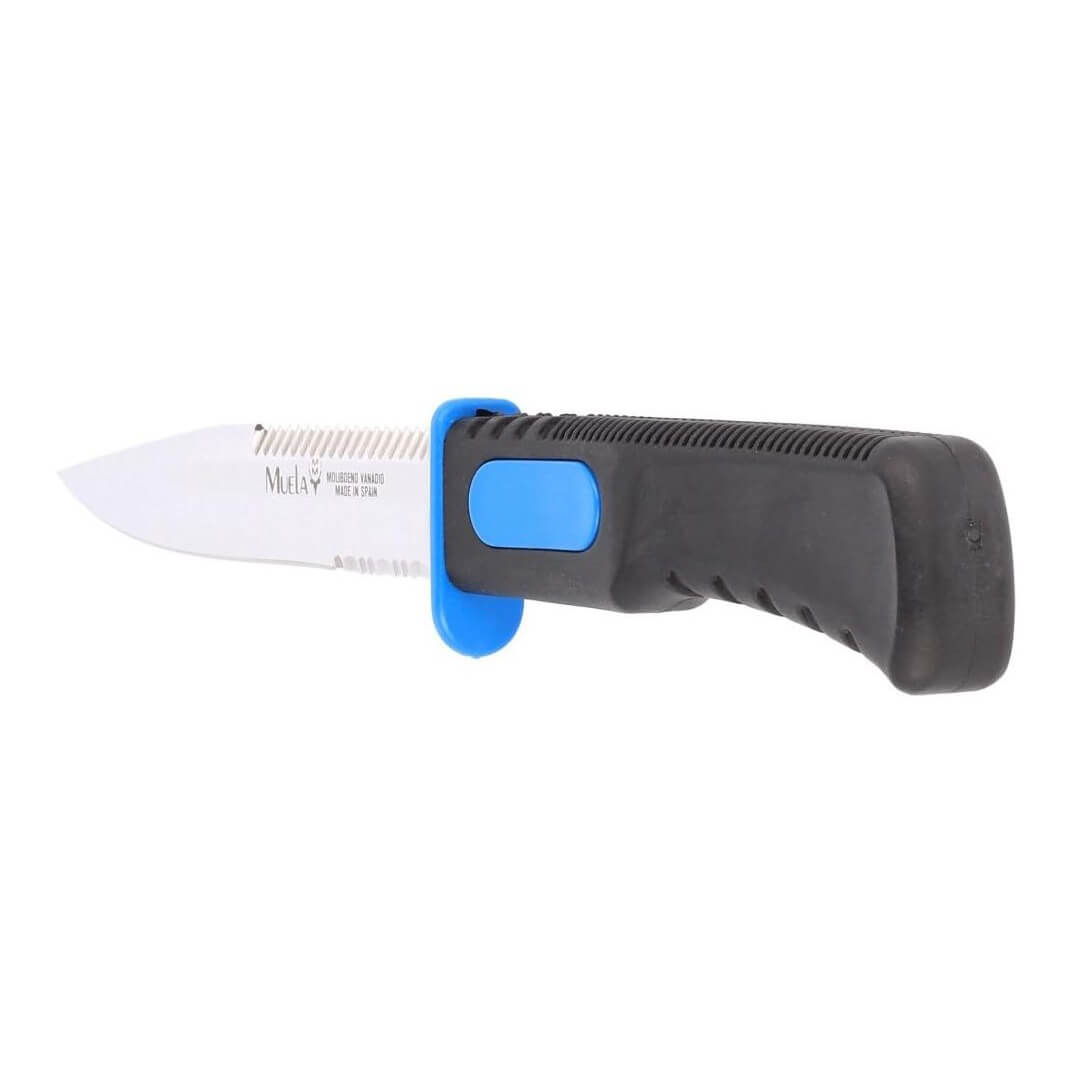 Cuchillo de submarinismo Muela Sub 14.3 con mango de goma negra y hoja negra de 14 cm