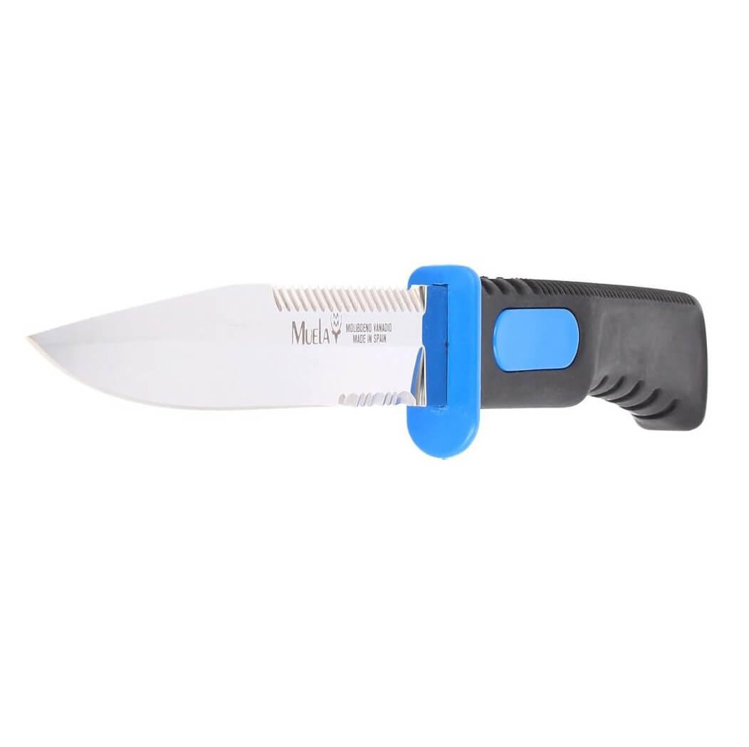 Cuchillo de submarinismo Muela Sub 14.3 con mango de goma negra y hoja negra de 14 cm