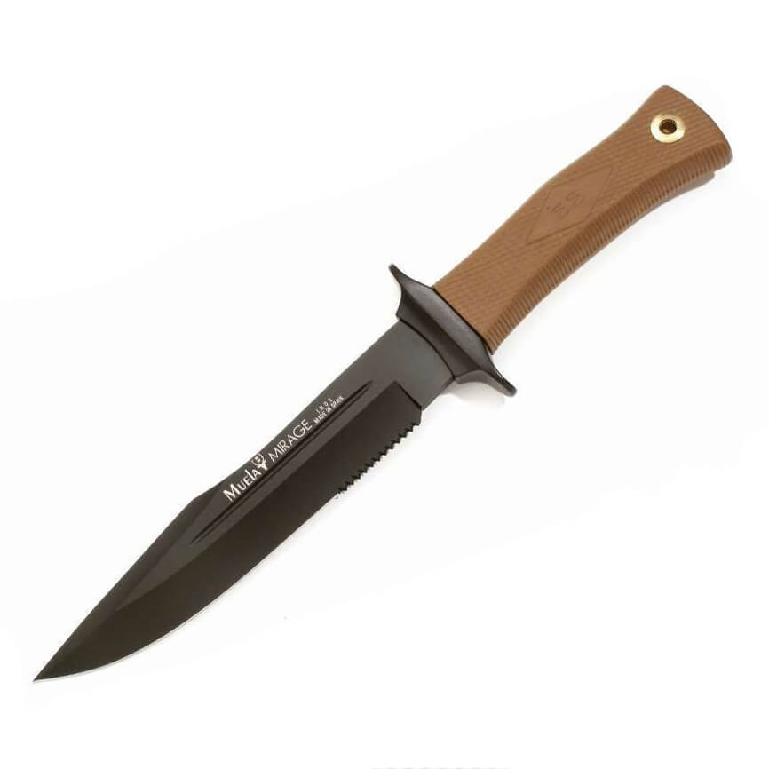 Cuchillo táctico Muela Mirage 18NM con mango de goma marrón y h...