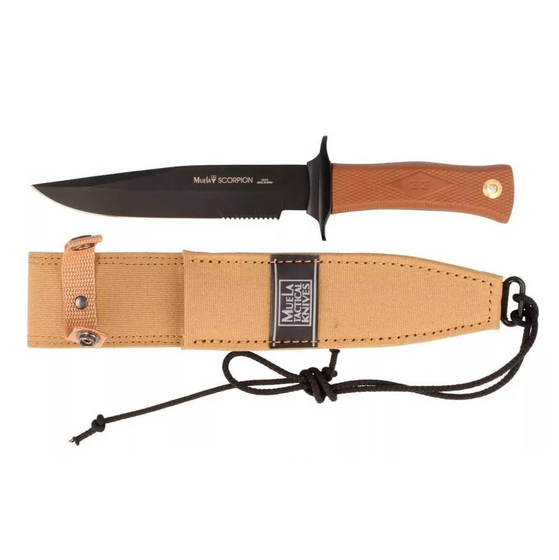 Cuchillo táctico Muela Scorpion 18NM con mango de goma marrón y hoja negra