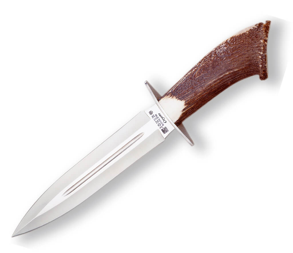 Cuchillo de caza Joker Coyote con mango de asta de ciervo con ros...