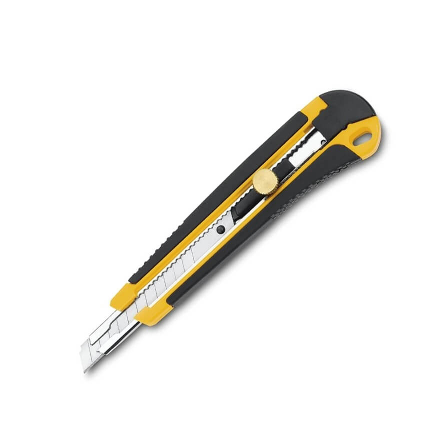 Cutter de 9 mm con mango de metal-nylon y ABS con bloqueo de rued...