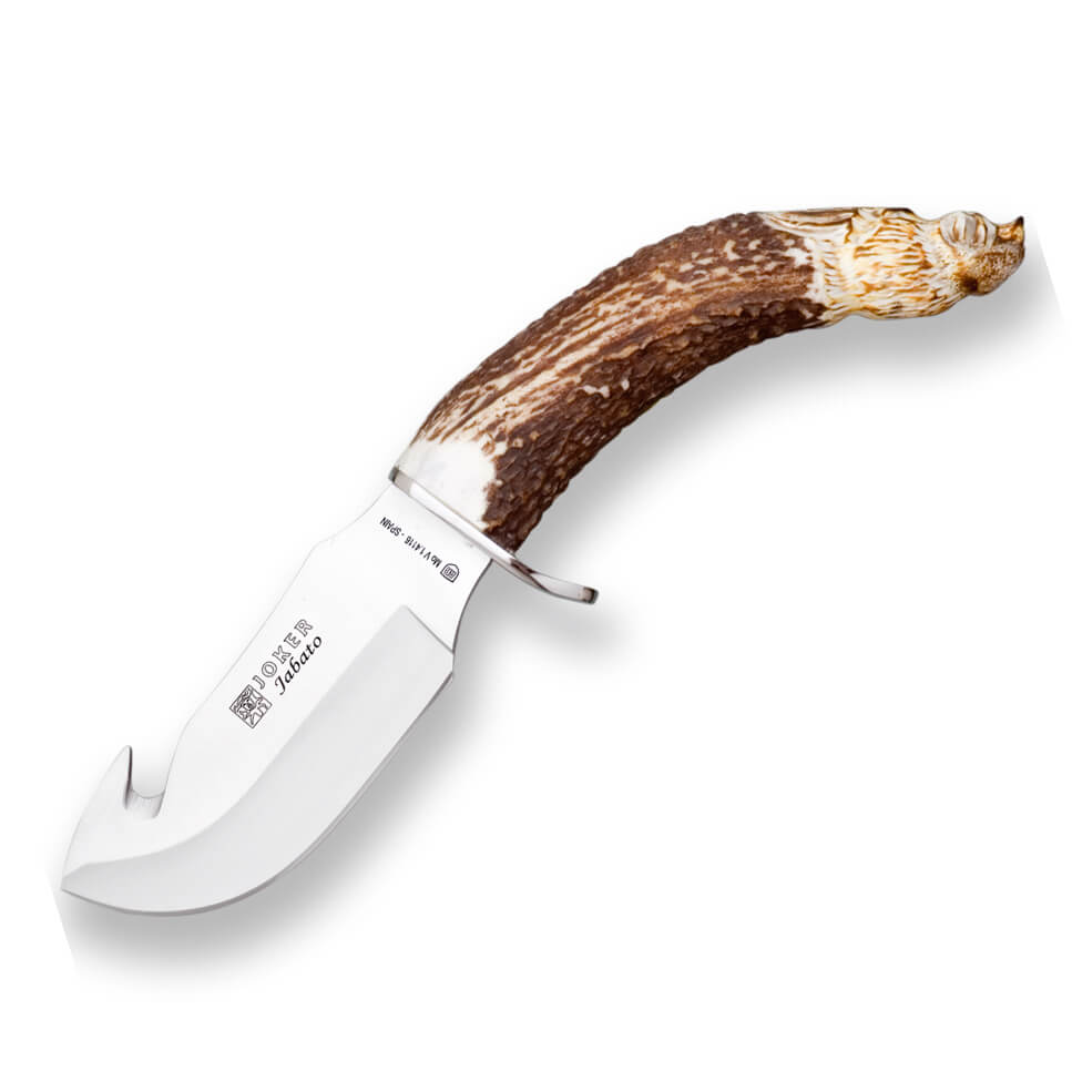 Cuchillo de caza Jabato con mango de asta de ciervo tallado a man...