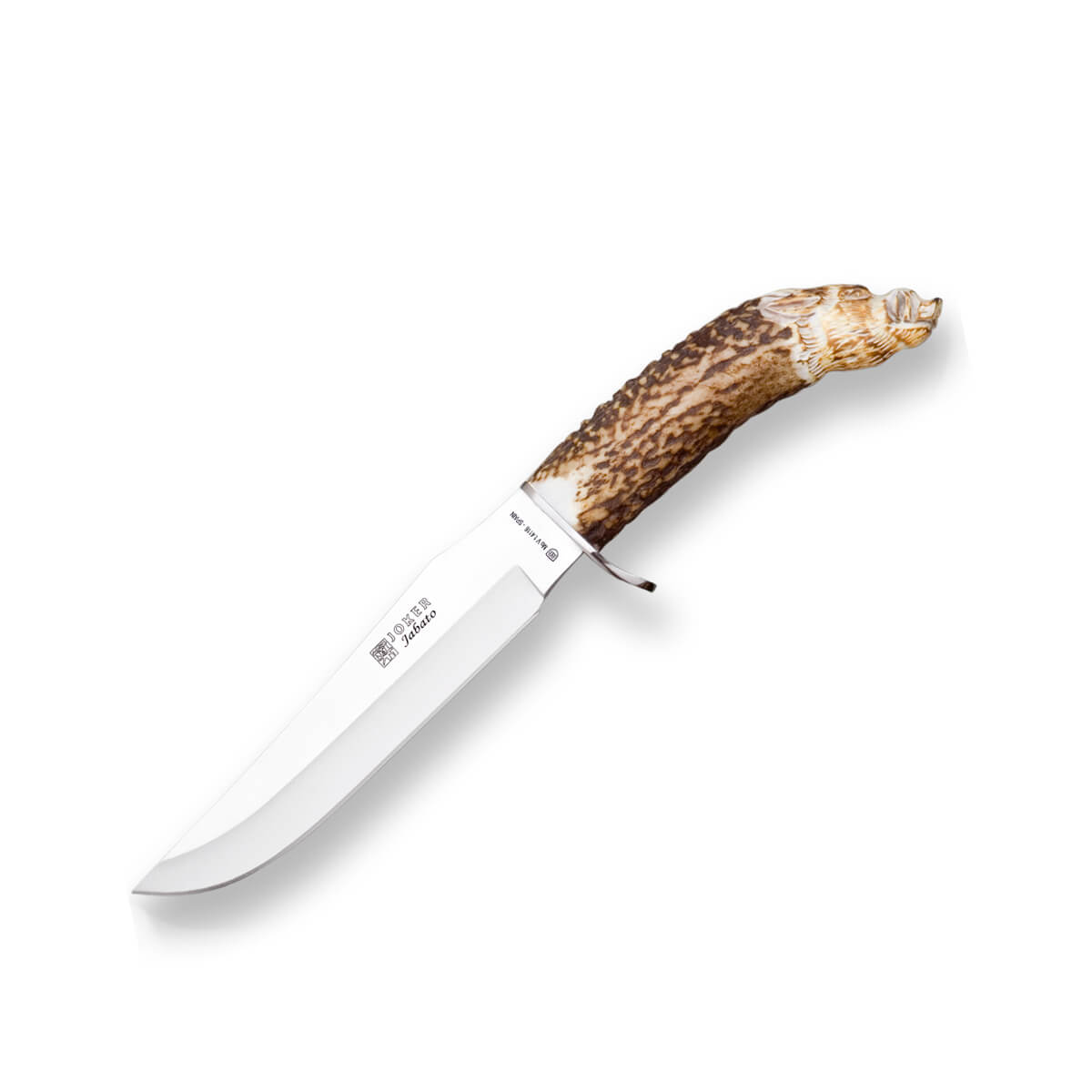 Cuchillo de caza Jabato con mango de asta de ciervo tallado a man...