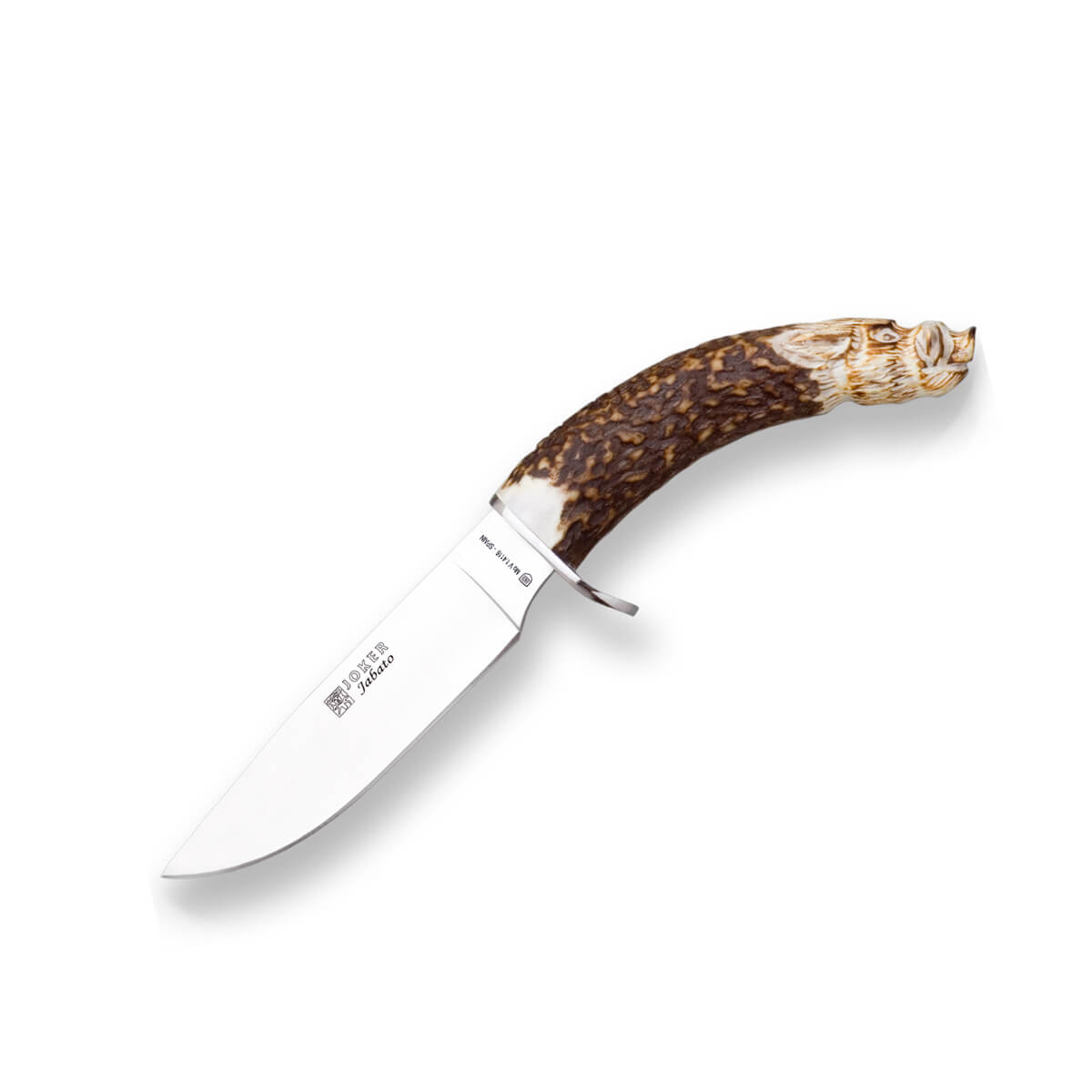 Cuchillo de caza Jabato con mango de asta de ciervo tallado a man...