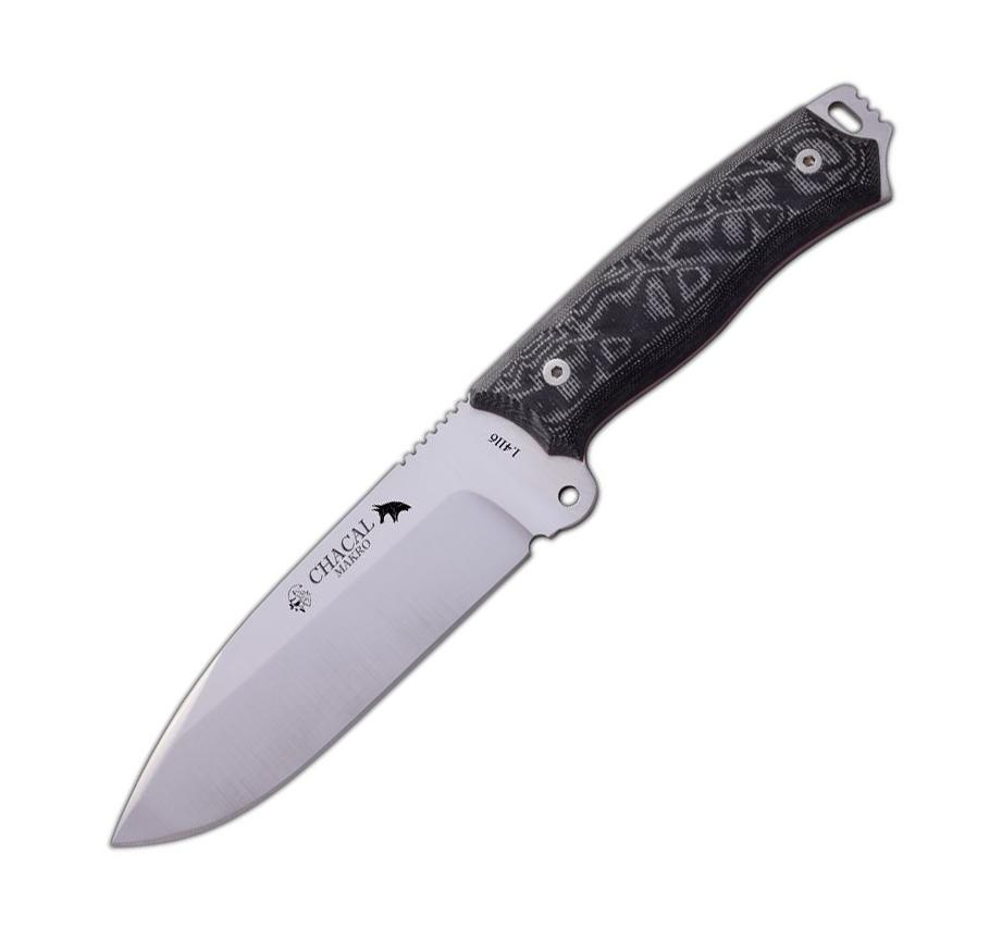 JV Chacal Makro cuchillo bushcraft con mango de micarta negra y f...