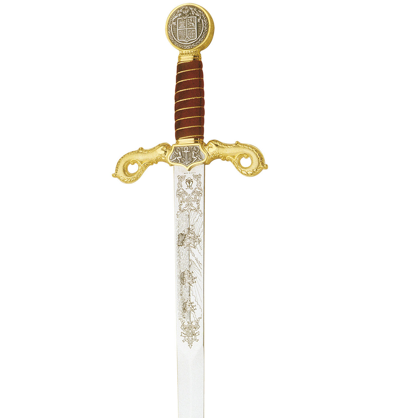 Espada de Cristobal Colón con empuñadura dorada con decoraciones 546