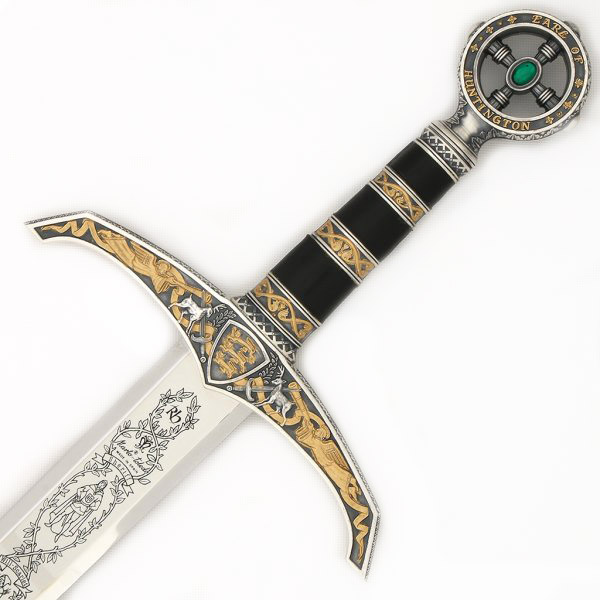Espada de Robin Hood con empuñadura negra y plata con decoraciones doradas 754