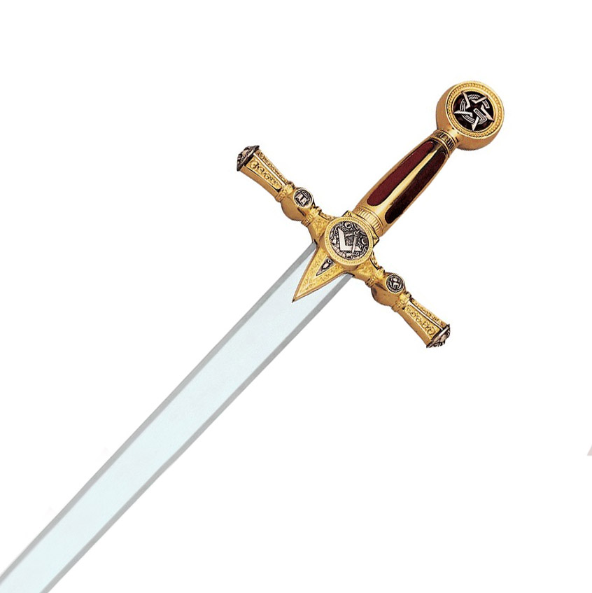 Espada Masónica con empuñadura dorada y roja con decoraciones plateadas 775
