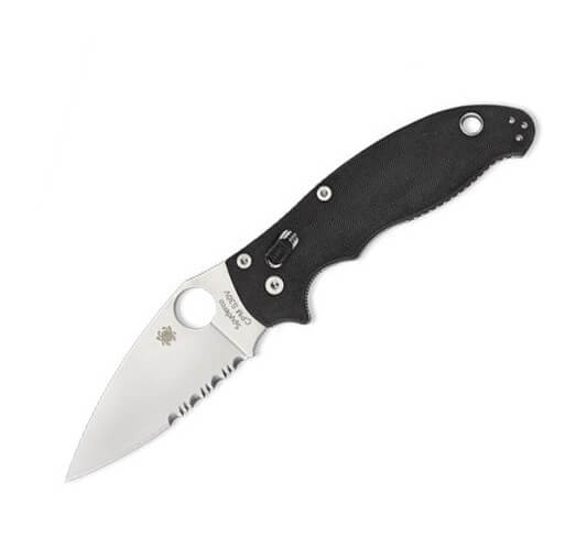 Navaja Spyderco Manix 2 con mango de G10 negro y hoja parcialment...