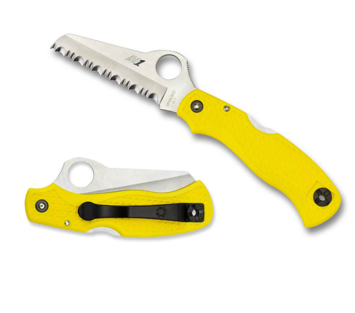 Navaja Spyderco Saver Salt FRN con mango amarillo y hoja dentada