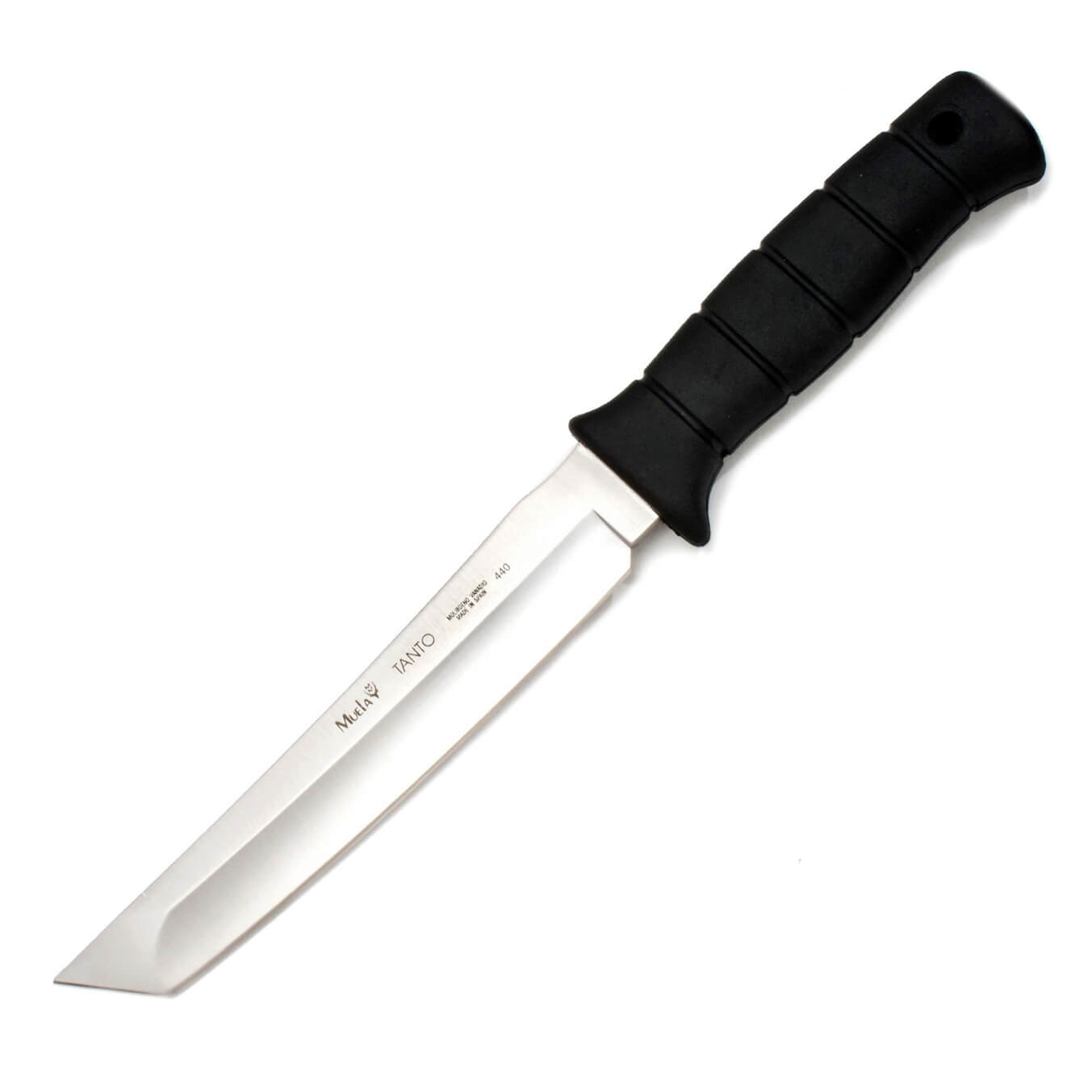 Cuchillo táctico Muela Tanto-19W con mango de goma negra y hoja ...