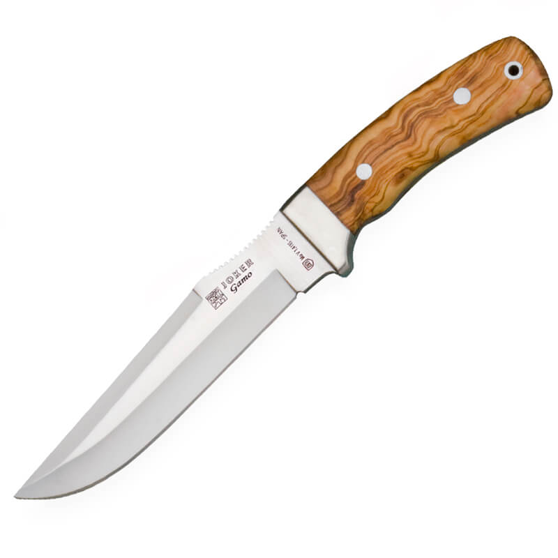 Cuchillo de caza Joker Gamo con mango de madera de olivo con virola y hoja de 15.5 cm