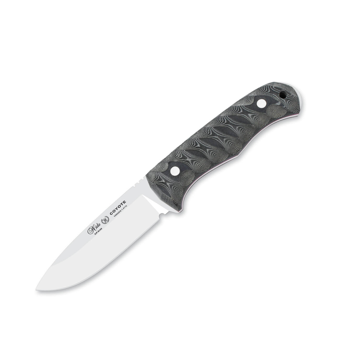 Cuchillo bushcraft Nieto Coyote con mango de micarta negra con ho...