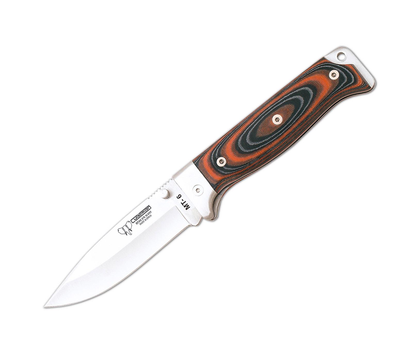 Navaja MT6 Cudeman. Mango micarta bicolor. Funda de cuero