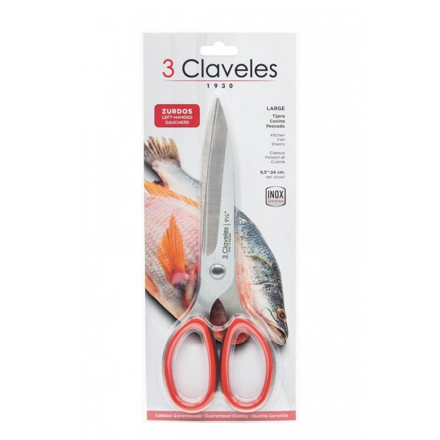 Tijeras de pescado 9.5" para zurdos de acero inoxidable con mango rojo