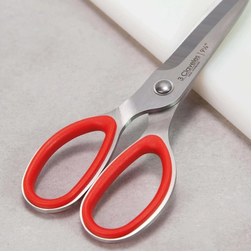 Tijeras de pescado 9.5" para zurdos de acero inoxidable con mango rojo