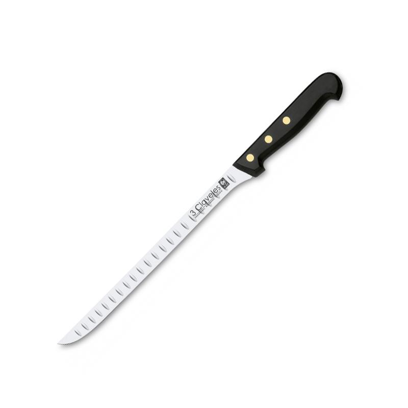 Cuchillo jamonero alveolado con mango de polioximetileno y hoja d...