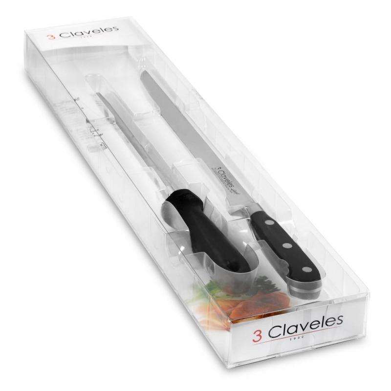Set Cuchillo jamonero forjado y chaira con mango forjado de polio...