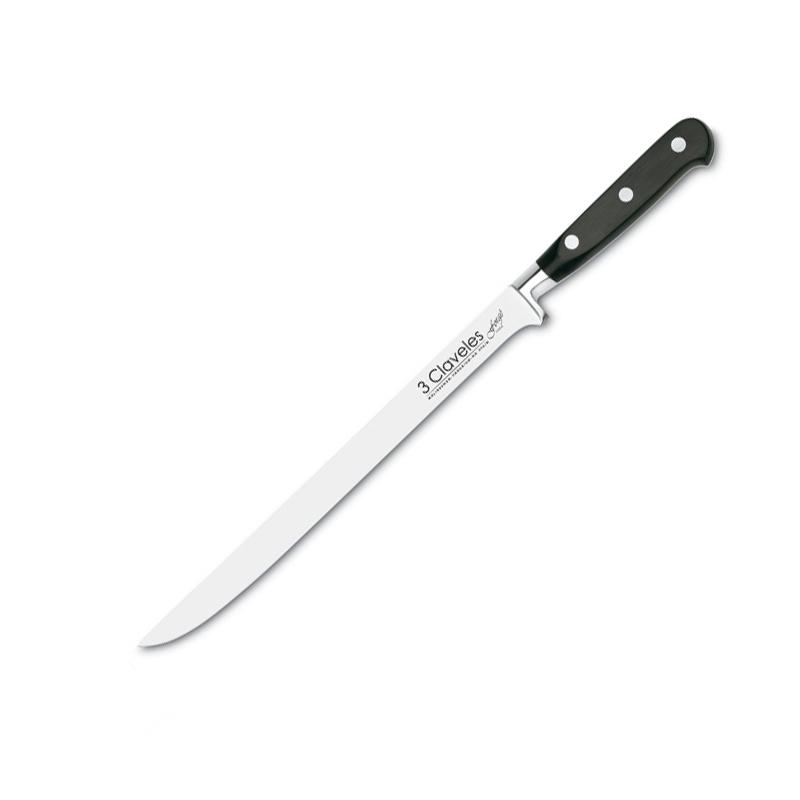Set Cuchillo jamonero forjado y chaira con mango forjado de polioximetileno 3 Claveles