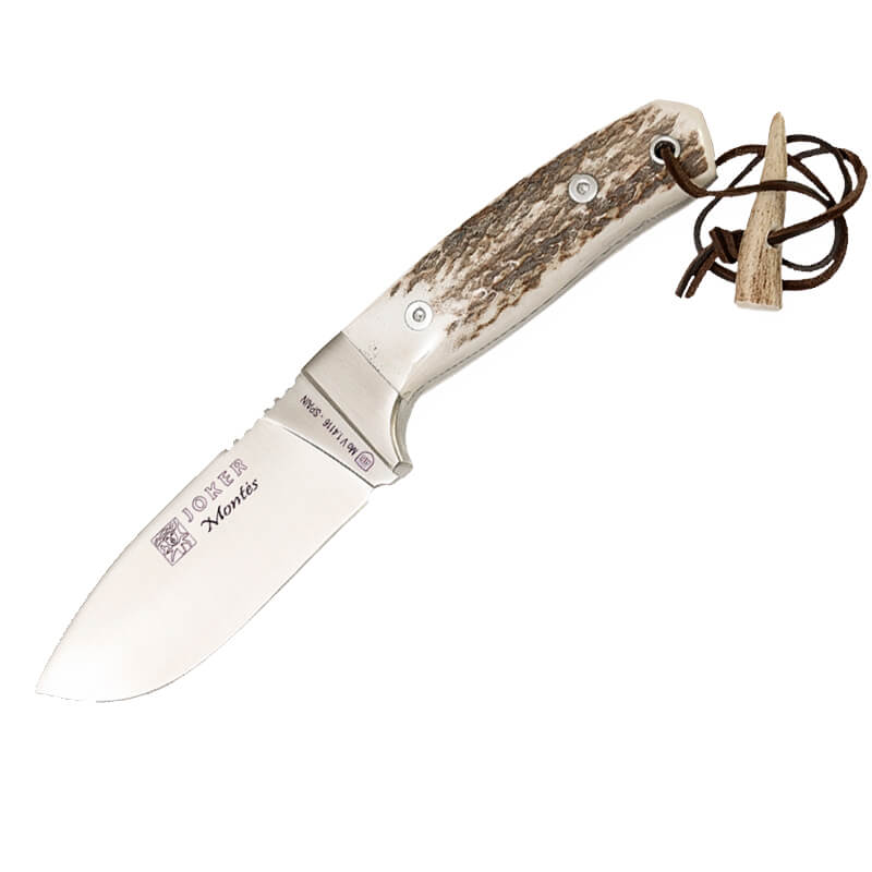 Cuchillo de caza Joker Montés con mango de asta de ciervo con virola y hoja de 10 cm