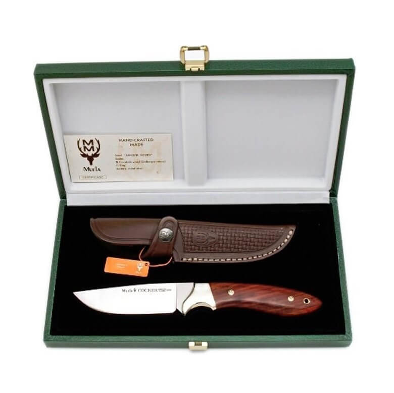 Muela Cocker 11CO cuchillo de caza con acero Sandvik 14C28N con estuche de colección