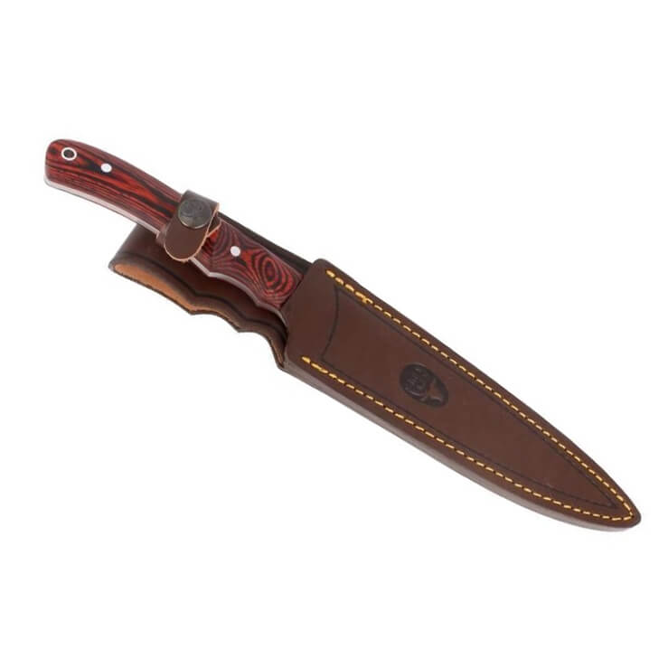 Cuchillo Muela Criollo con mango de madera prensada coral y hoja de acero MoVa de 20,5 cm