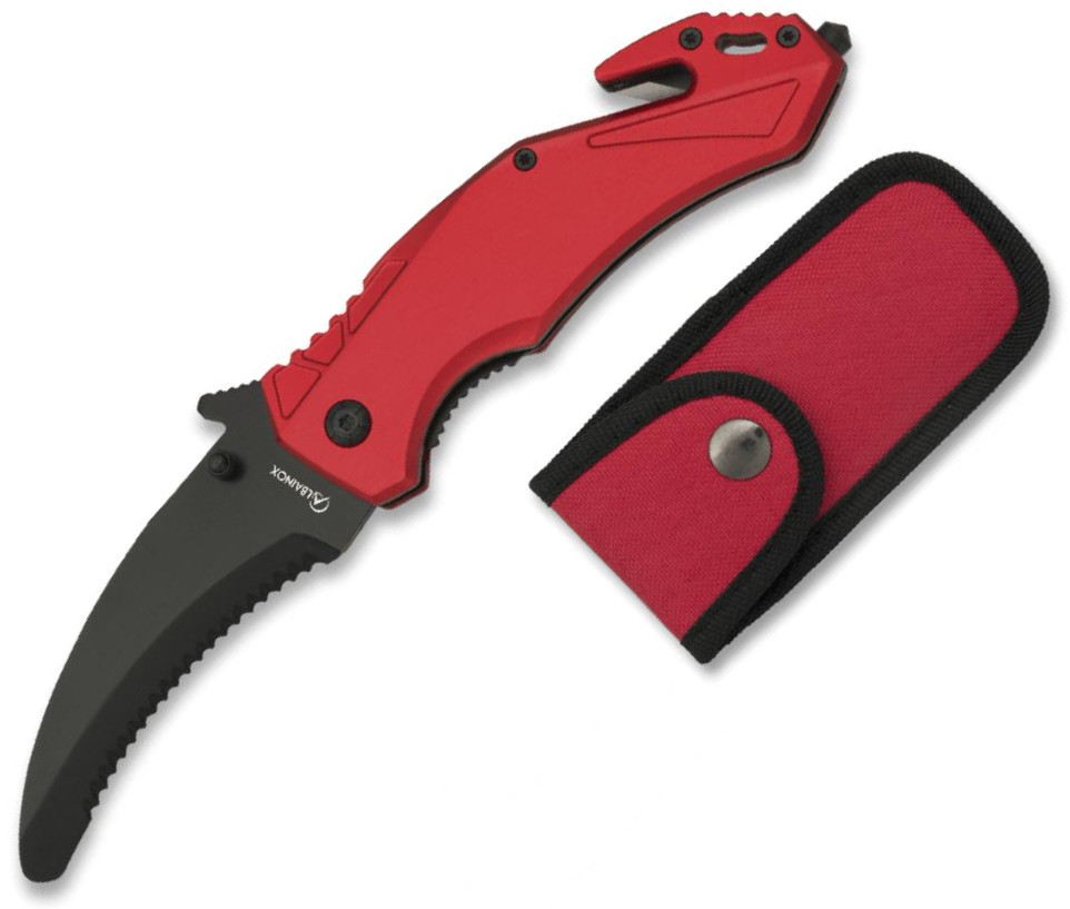 Navaja táctica Albainox con mango de aluminio rojo, funda de nylon y hoja de 8,5 cm