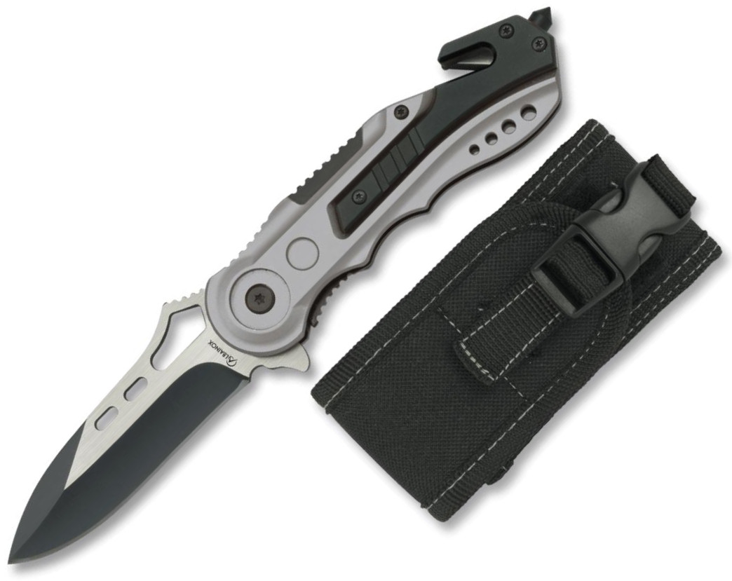 Navaja de rescate gris y negra de Albainox con mango de aluminio y hoja de 8,1 cm