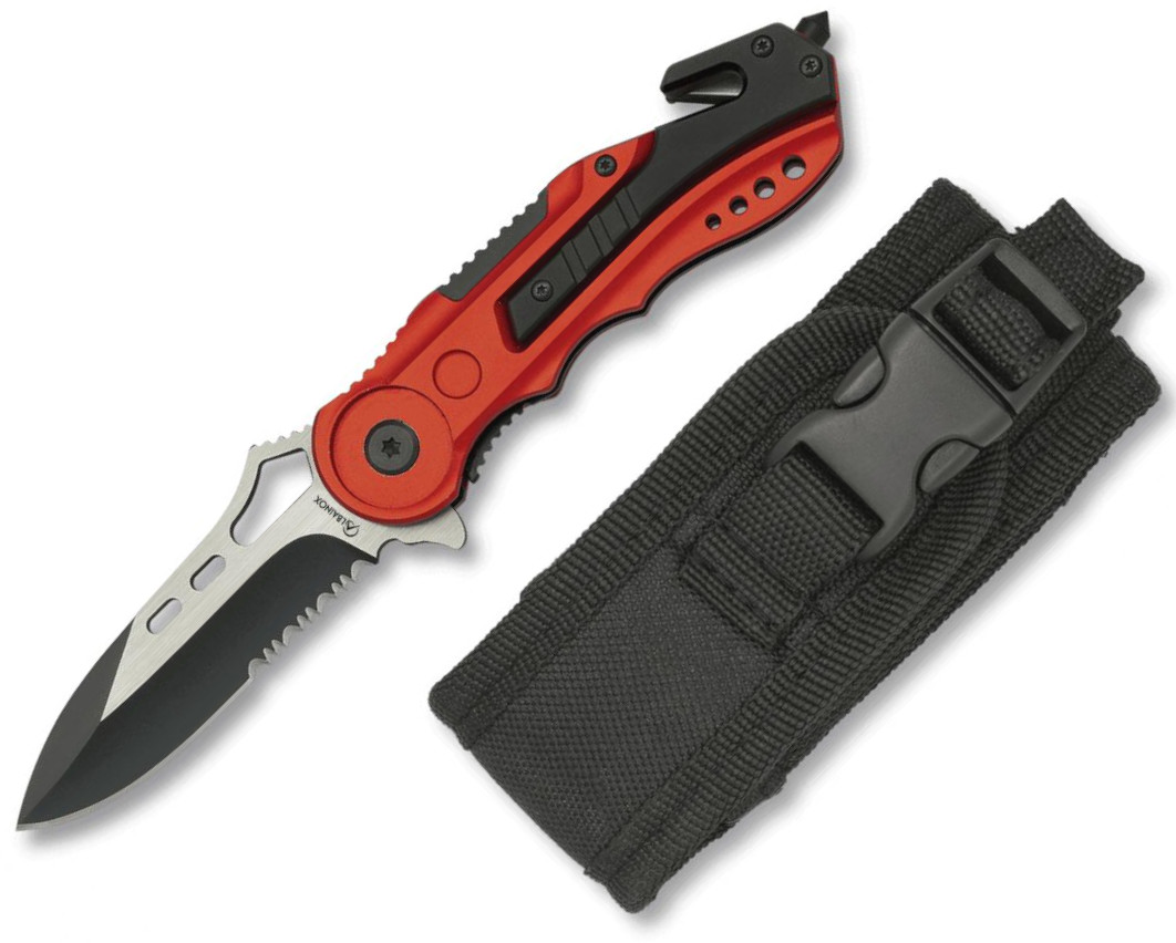 Navaja de rescate Albainox con bloqueo lineal, funda de nylon, mango de aluminio y hoja de 6,5 cm