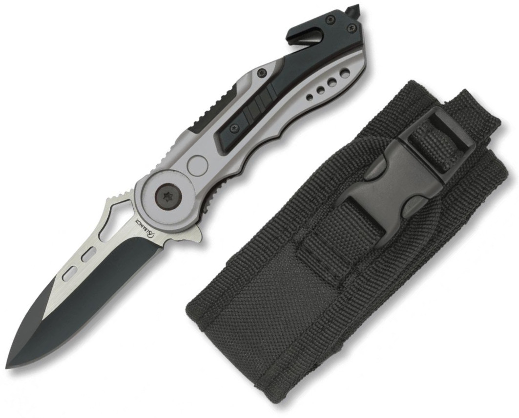 Navaja de rescate Albainox con mango de aluminio gris y hoja sin sierra de 6,5 cm