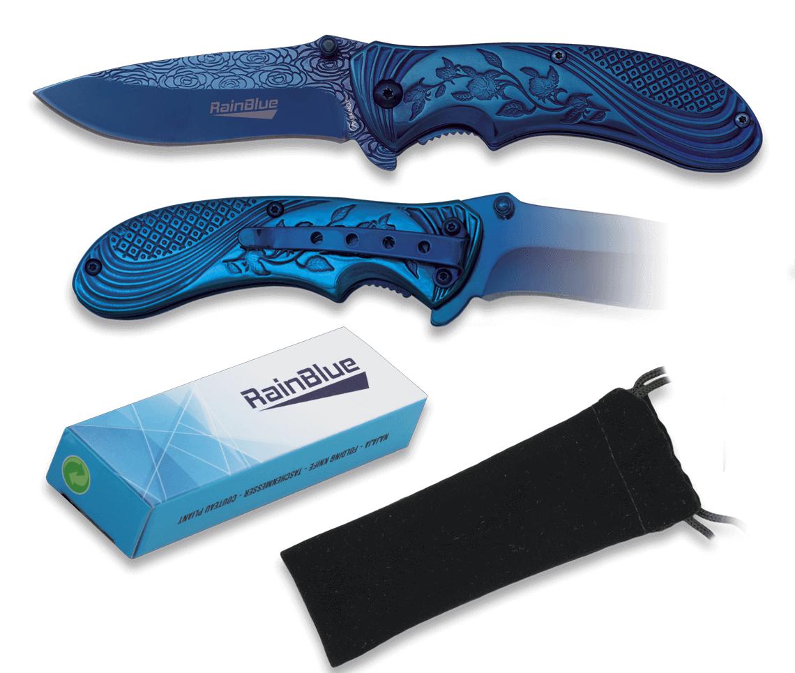 Navaja Rainblue Albainox con mango de flores y hoja de 8 cm