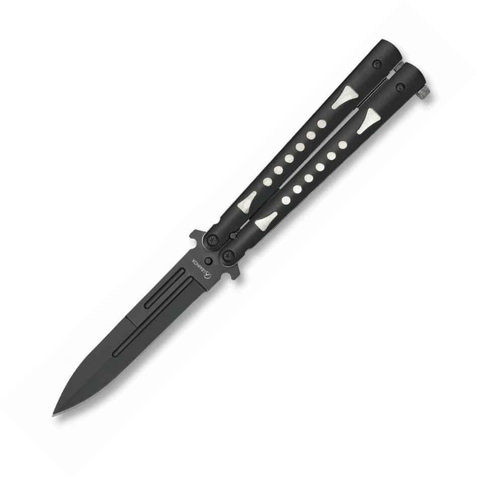 Navaja mariposa Albainox negra con mango de aluminio hoja de 10,1...