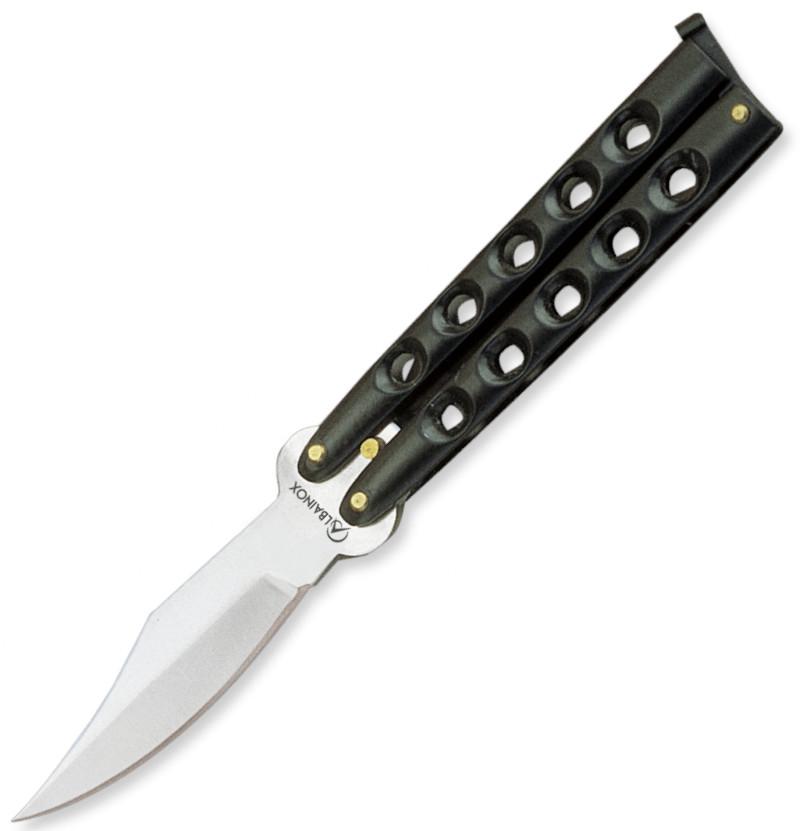 Navaja abanico Albainox con mango de zamak negro y hoja de 8 cm