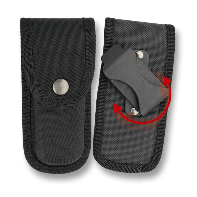 Funda negra acolchada multiposición y cierre de broche para navajas
