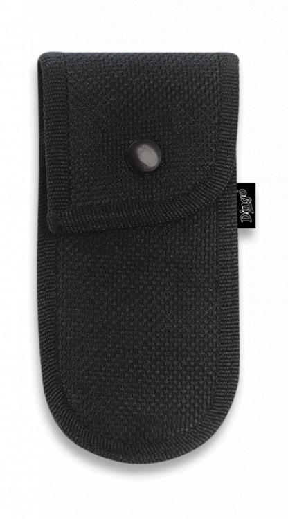 Funda para navaja, con cierre broche, acolchada, hecha de nylon negro, dimensiones de 13 x 6 cm