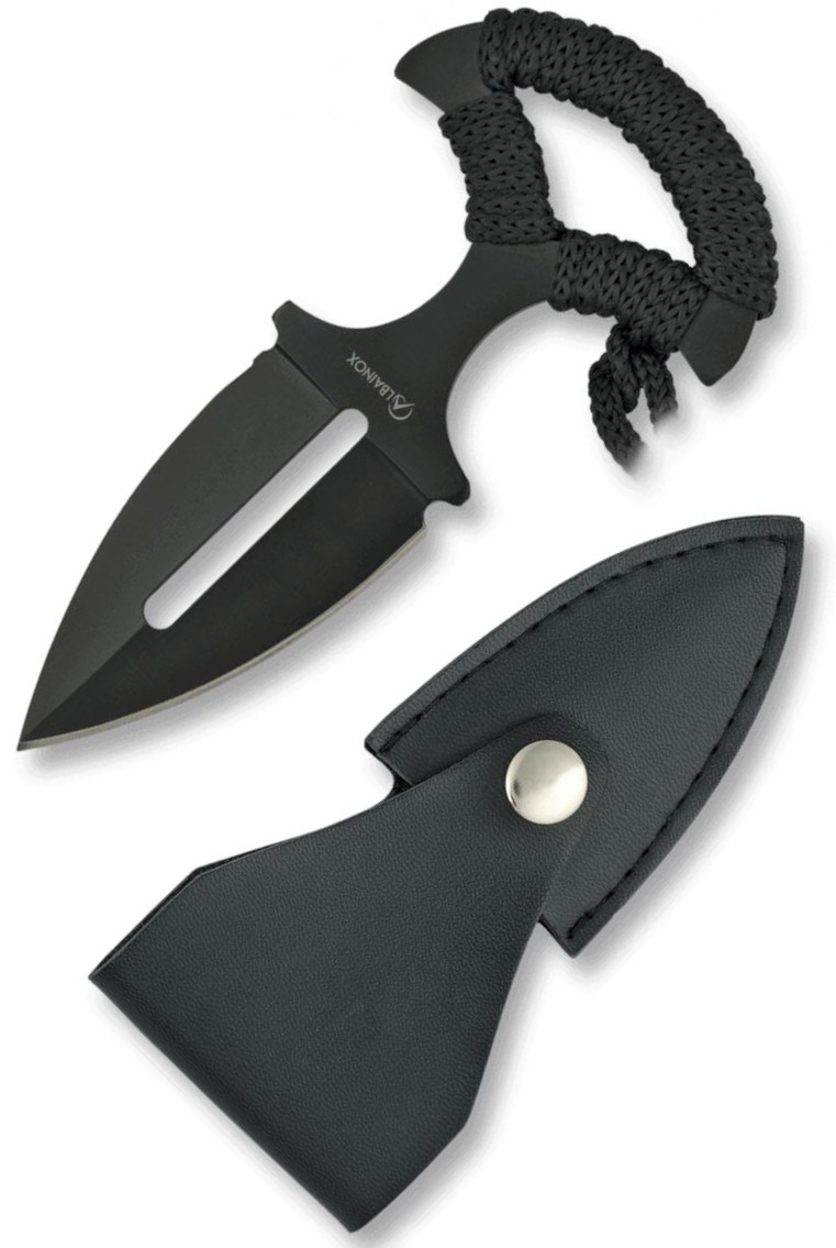 Cuchillo táctico negro de Albainox con mango encordado y hoja de 6,2 cm