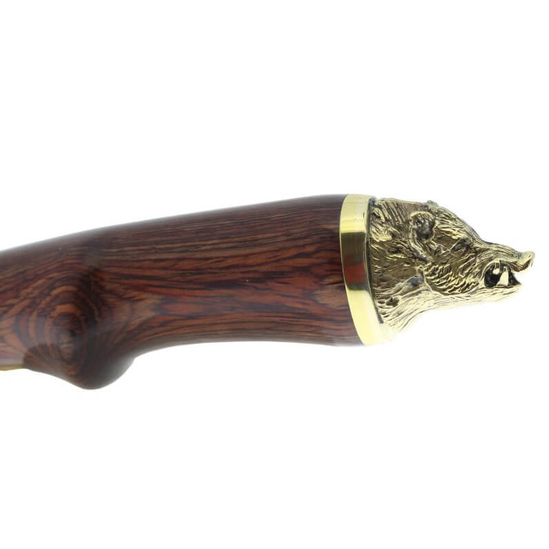 Cuchillo de caza Muela Wilboard-16R con mango de madera prensada coral con cabeza de jabalí decorativa