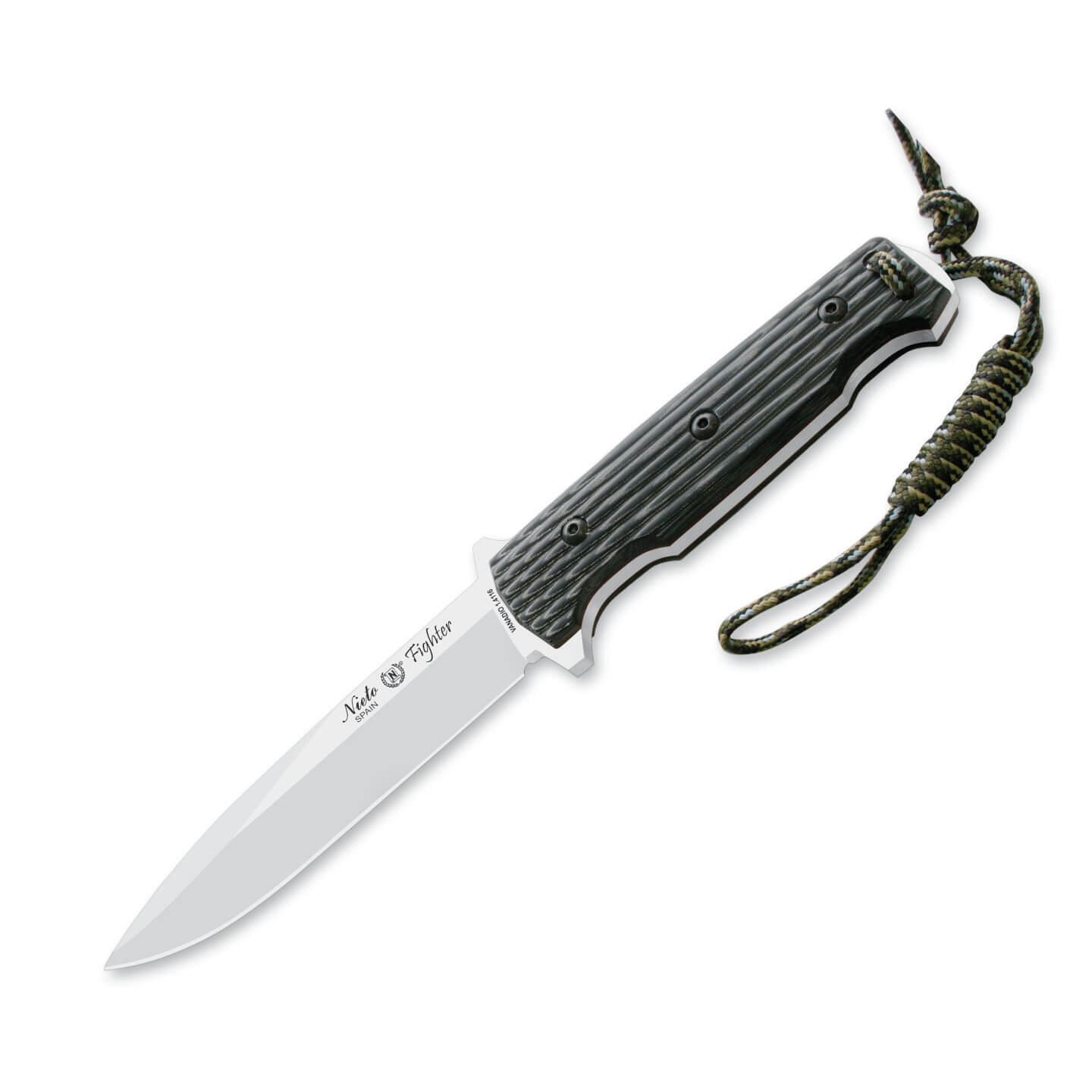 Cuchillo táctico Fighter con mango de micarta negra y hoja enter...